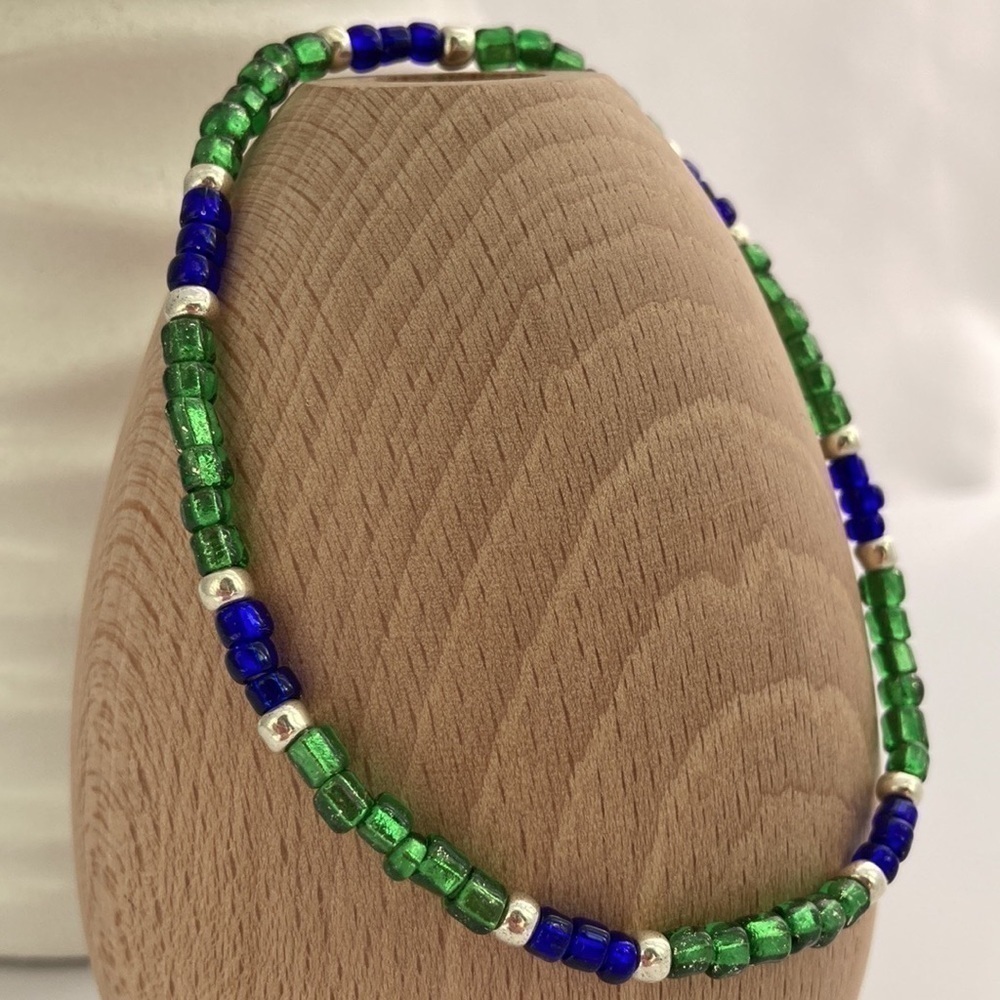 Green & Blue Stretch Beaded Anklet - Picture 10 of 10